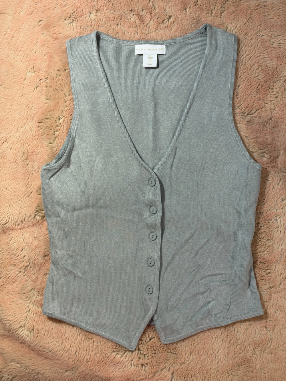 House of Harlow 1960 Light Blue Button-Front Ribbed Tank